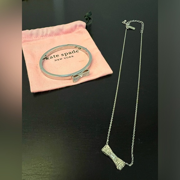 Kate Spade ♠️ Pave Silver Bow Set - Picture 1 of 6